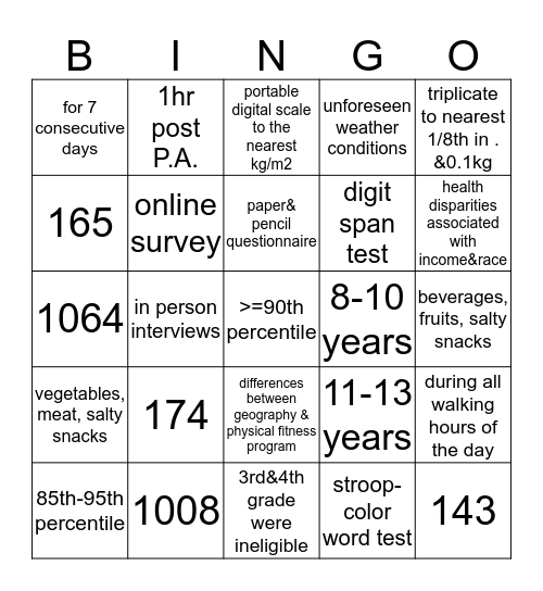FLEX Study Bingo Card