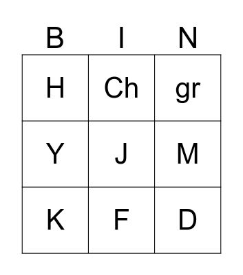 Phonics Bingo Card