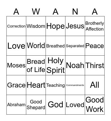 Awana Party Bingo Card
