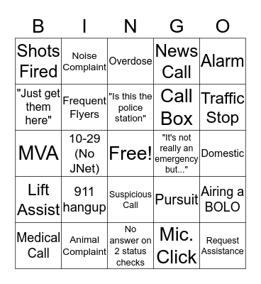 911 Bingo Card