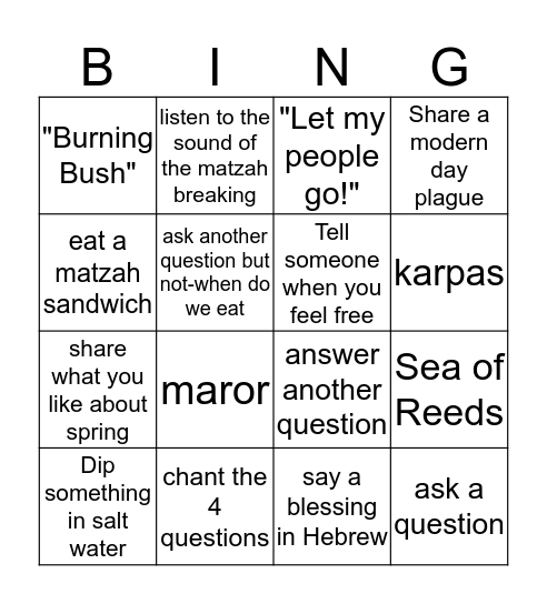 Seder Bingo Card