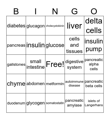 PANCREAS Bingo Card