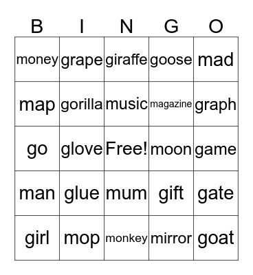 G/M Bingo Card