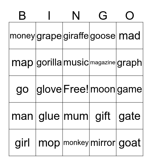 G/M Bingo Card