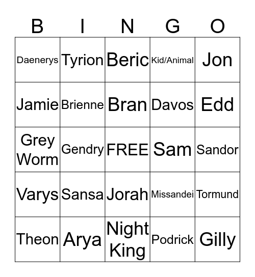S08E03 Death Bingo Card