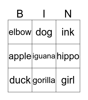 Phonics Bingo Card