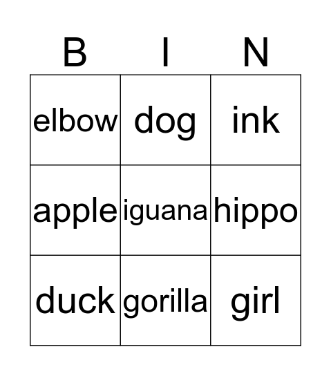 Phonics Bingo Card