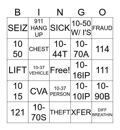 DISPATCHER BINGO (CALL TAKING)  Bingo Card