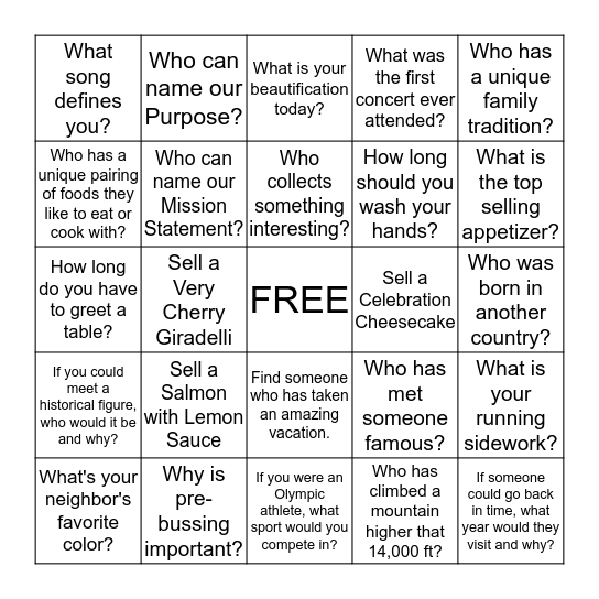 NORTH STAR BINGO Card