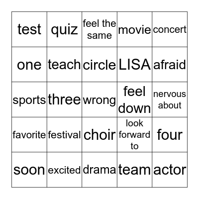 Lesson 1-3 Bingo Card