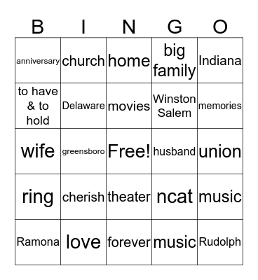 Rj & Ramona Bingo Card