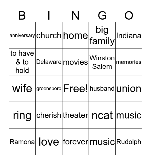 Rj & Ramona Bingo Card