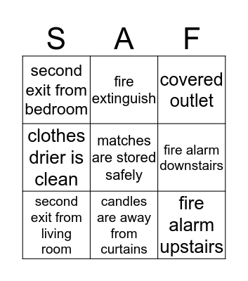 Safety Search Bingo Card