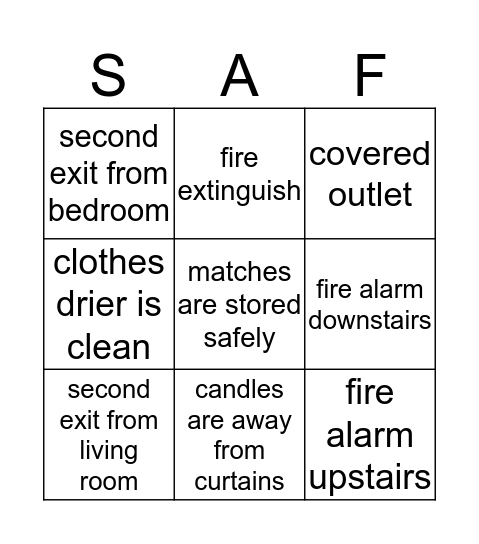 Safety Search Bingo Card