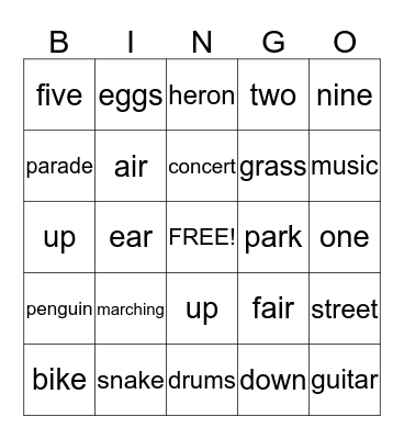 Vocabulary Bingo Card