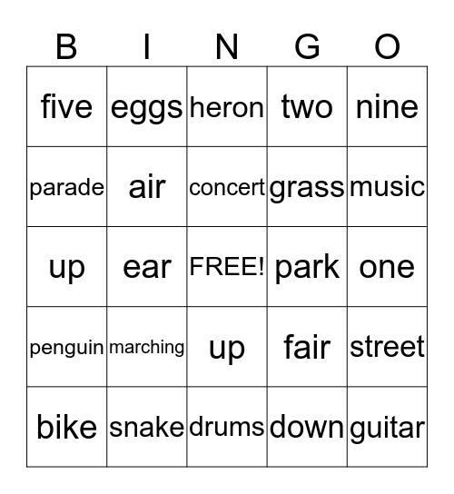 Vocabulary Bingo Card