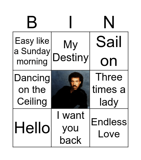 Lionel Richie Bingo Card