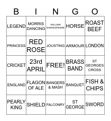 ST GEORGE'S DAY BINGO Card