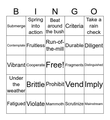 Vocabulary Review Bingo Card