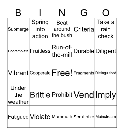 Vocabulary Review Bingo Card