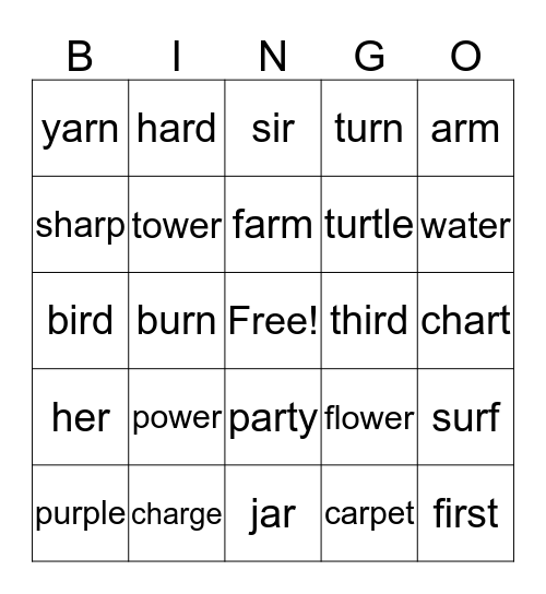 Bossy R  Bingo Card