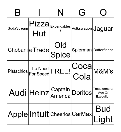 Superbowl Bingo 2014 Bingo Card