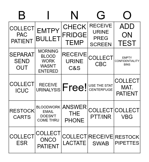 MAIN LAB ASSISTANT Bingo Card