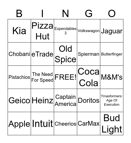 Superbowl Bingo 2014 Bingo Card