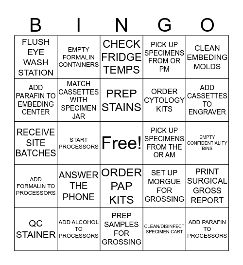 PATHOLOGY ASSISTANT Bingo Card