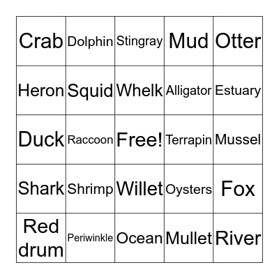 Salt Marsh Bingo Card