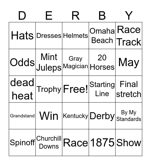 Kentucky Derby Bingo Card