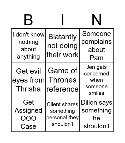 3A Bingo Card