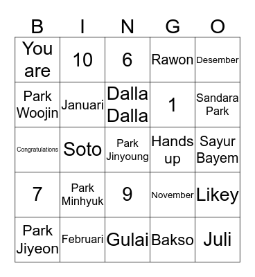 AVG_97JAEHYUN Bingo Card