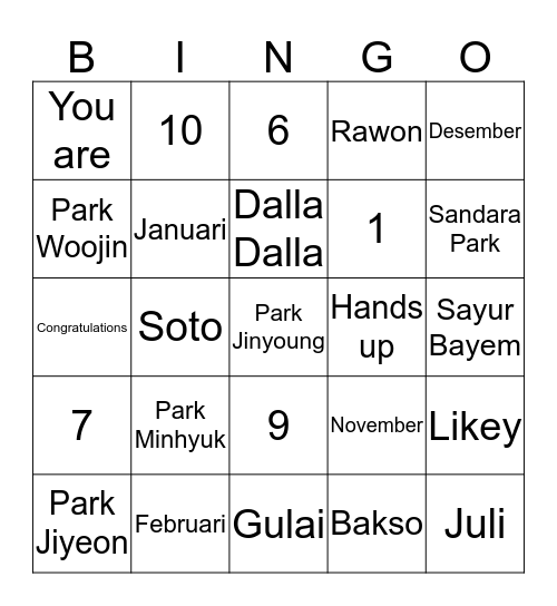 AVG_97JAEHYUN Bingo Card