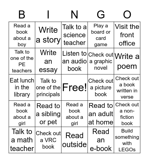 Back-to-School Library Bingo Card