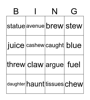 EW, UE, UI Bingo Card