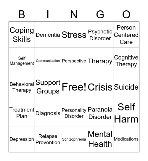 Mental Health Matters Bingo Card