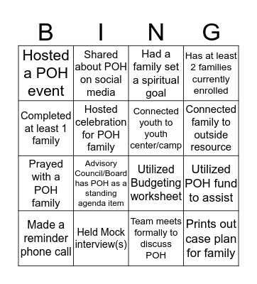 Pathway of Hope Bingo Card