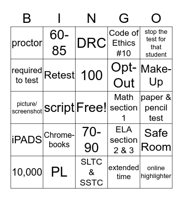 Georgia Milestones Assessment Bingo Card