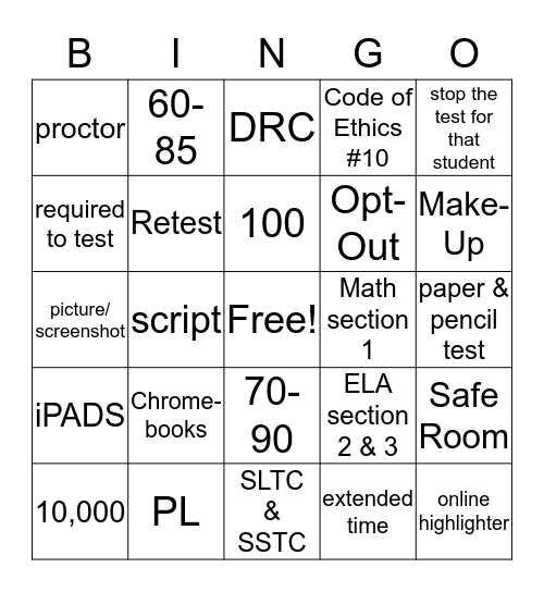 Georgia Milestones Assessment Bingo Card