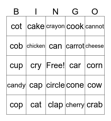 Letter C Sight Word Bingo! Bingo Card