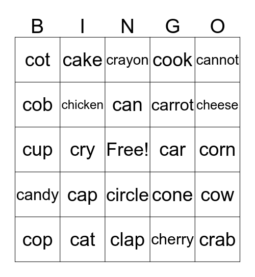 Letter C Sight Word Bingo! Bingo Card