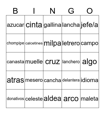 Spanish Book Vocab Bingo Card