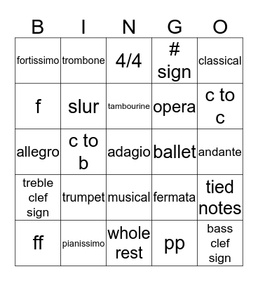 MUSICAL TERMS Bingo Card