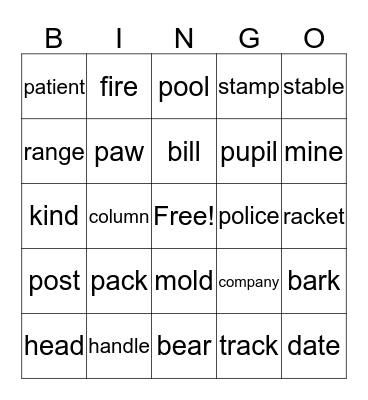 Multiple Meaning Bingo Card