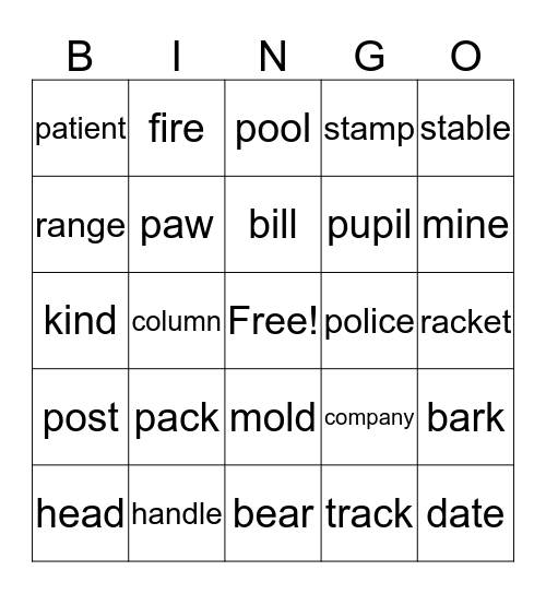 Multiple Meaning Bingo Card