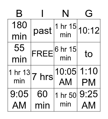 TIME BINGO! Bingo Card