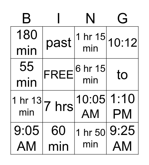 TIME BINGO! Bingo Card