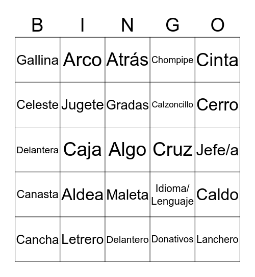 Spanish Bingo Card