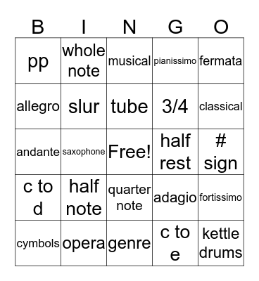 MUSCIAL TERMS Bingo Card